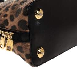 Pre Owned Dolce & Gabbana Black/Brown Leopard Print Coated Canvas and Leather Megan Dome Satchel