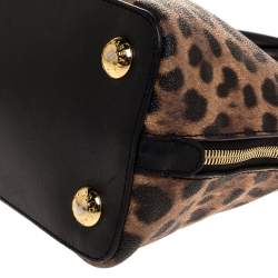Pre Owned Dolce & Gabbana Black/Brown Leopard Print Coated Canvas and Leather Megan Dome Satchel