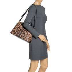 Pre Owned Dolce & Gabbana Black/Brown Leopard Print Coated Canvas and Leather Megan Dome Satchel