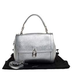 Dolce and Gabbana Silver Leather Small Miss Dolce Top Handle Bag