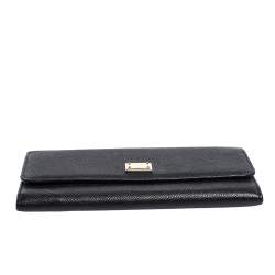 Pre Owned Dolce & Gabbana Black Grained Leather Flap Continental Wallet