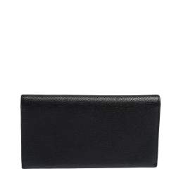 Pre Owned Dolce & Gabbana Black Grained Leather Flap Continental Wallet