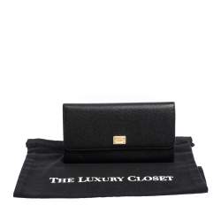 Pre Owned Dolce & Gabbana Black Grained Leather Flap Continental Wallet
