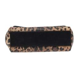Pre Owned Dolce & Gabbana Black/Leopard Print Coated Canvas and Leather Small Miss Sicily Top Handle Bag