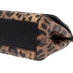 Pre Owned Dolce & Gabbana Black/Leopard Print Coated Canvas and Leather Small Miss Sicily Top Handle Bag