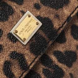 Pre Owned Dolce & Gabbana Black/Leopard Print Coated Canvas and Leather Small Miss Sicily Top Handle Bag