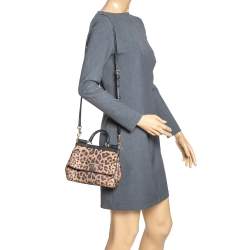 Pre Owned Dolce & Gabbana Black/Leopard Print Coated Canvas and Leather Small Miss Sicily Top Handle Bag