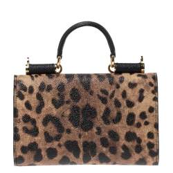 مملوكة مسبقًا Dolce & Gabbana Brown Leopard Print Coated Canvas and Leather Sicily Smartphone Von Bag
