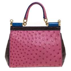 Pre Owned Dolce & Gabbana Multicolor Crocodile and Ostrich Small Miss Sicily Top Handle Bag