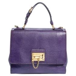 Pre Owned Dolce & Gabbana Purple Lizard Embossed Leather Medium Miss Monica Top Handle Bag