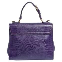 Pre Owned Dolce & Gabbana Purple Lizard Embossed Leather Medium Miss Monica Top Handle Bag