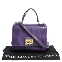 Pre Owned Dolce & Gabbana Purple Lizard Embossed Leather Medium Miss Monica Top Handle Bag