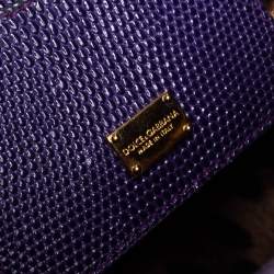 Pre Owned Dolce & Gabbana Purple Lizard Embossed Leather Medium Miss Monica Top Handle Bag