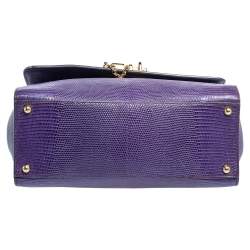 Pre Owned Dolce & Gabbana Purple Lizard Embossed Leather Medium Miss Monica Top Handle Bag
