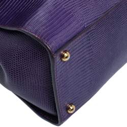 Pre Owned Dolce & Gabbana Purple Lizard Embossed Leather Medium Miss Monica Top Handle Bag
