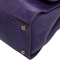 Pre Owned Dolce & Gabbana Purple Lizard Embossed Leather Medium Miss Monica Top Handle Bag