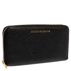 Dolce & Gabbana Black Leather Zip Around  Wallet