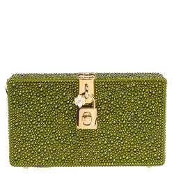 Pre Owned حقيبة بوكس دولتشي أند غابانا ساتان مزخرف كريستال أخضر