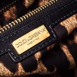 Pre Owned Dolce & Gabbana Black Cross Stitch Fabric and Leather Padlock Top Handle Bag