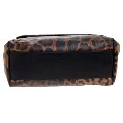 مملوكة مسبقًا Dolce & Gabbana Black/Brown Leopard Print Coated Canvas and Leather Large Miss Sicily Top Handle Bag