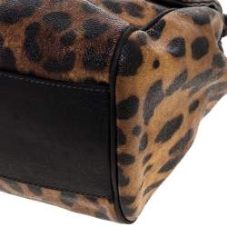 مملوكة مسبقًا Dolce & Gabbana Black/Brown Leopard Print Coated Canvas and Leather Large Miss Sicily Top Handle Bag