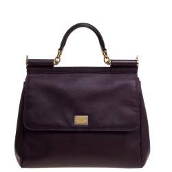 Pre Owned Dolce & Gabbana Purple Leather Large Miss Sicily Top Handle Bag