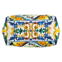 Pre Owned Dolce & Gabbana Multicolor Majolica Print Canvas and Leather Embellished Tote