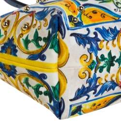 Pre Owned Dolce & Gabbana Multicolor Majolica Print Canvas and Leather Embellished Tote