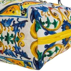Pre Owned Dolce & Gabbana Multicolor Majolica Print Canvas and Leather Embellished Tote