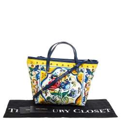 Pre Owned Dolce & Gabbana Multicolor Majolica Print Canvas and Leather Embellished Tote