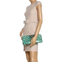 Pre Owned Dolce & Gabbana Green/Black Leopard Print Patent Leather Oversized Clutch