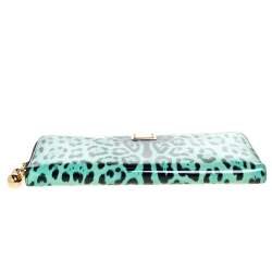 Pre Owned Dolce & Gabbana Green/Black Leopard Print Patent Leather Oversized Clutch