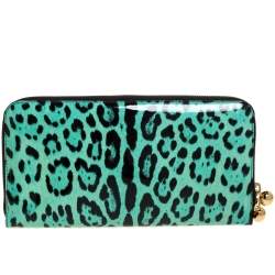 Pre Owned Dolce & Gabbana Green/Black Leopard Print Patent Leather Oversized Clutch