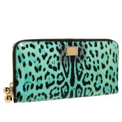 Pre Owned Dolce & Gabbana Green/Black Leopard Print Patent Leather Oversized Clutch