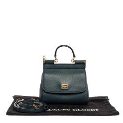 مملوكة مسبقًا حقيبة دولتشي أند غابانا "ميس سيسيلي" ميني جلد أزرق مخضر داكن