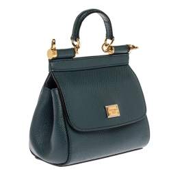 مملوكة مسبقًا حقيبة دولتشي أند غابانا "ميس سيسيلي" ميني جلد أزرق مخضر داكن