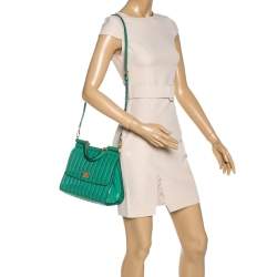 Pre Owned Dolce & Gabbana Green Stripe Patent Leather Medium Sicily Top Handle Bag