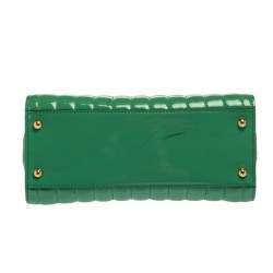 Pre Owned Dolce & Gabbana Green Stripe Patent Leather Medium Sicily Top Handle Bag
