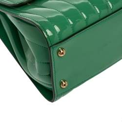 Pre Owned Dolce & Gabbana Green Stripe Patent Leather Medium Sicily Top Handle Bag