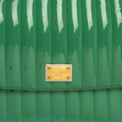 Pre Owned Dolce & Gabbana Green Stripe Patent Leather Medium Sicily Top Handle Bag