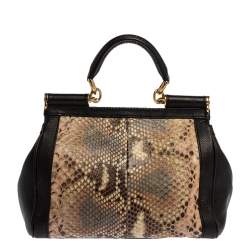Pre Owned Dolce & Gabbana Brown Leather and Python Medium Miss Sicily Top Handle Bag