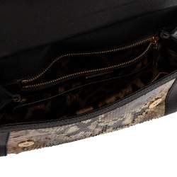 Pre Owned Dolce & Gabbana Brown Leather and Python Medium Miss Sicily Top Handle Bag