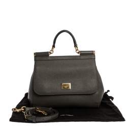 مملوكة مسبقًا Dolce & Gabbana Grey Leather Medium Miss Sicily Top Handle Bag