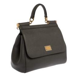 مملوكة مسبقًا Dolce & Gabbana Grey Leather Medium Miss Sicily Top Handle Bag