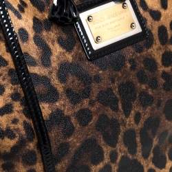 Pre Owned Dolce & Gabbana Black/Brown Leopard Print Coated Canvas and Patent Leather Miss Escape Tote