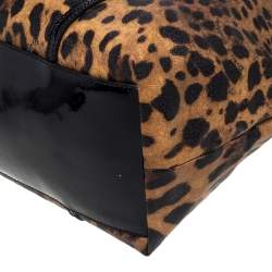 Pre Owned Dolce & Gabbana Black/Brown Leopard Print Coated Canvas and Patent Leather Miss Escape Tote