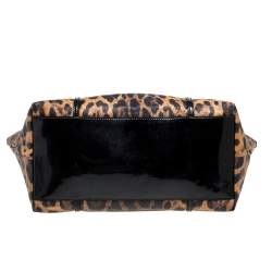 Pre Owned Dolce & Gabbana Black/Brown Leopard Print Coated Canvas and Patent Leather Miss Escape Tote