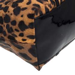 Pre Owned Dolce & Gabbana Black/Brown Leopard Print Coated Canvas and Patent Leather Miss Escape Tote