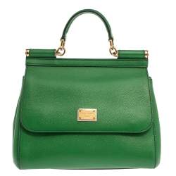 Pre Owned Dolce & Gabbana Green Leather Medium Miss Sicily Top Handle Bag