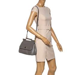Pre Owned Dolce & Gabbana Grey Leather Medium Miss Sicily Top Handle Bag
